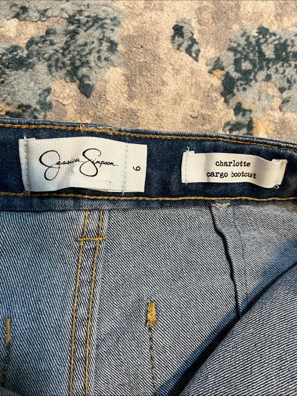 Jessica Simpson Charlotte Cargo Bootcut Jeans and Adjustable Waistband Sz 6